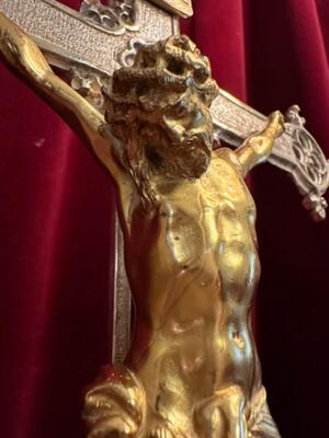 Altar - Cross style Gothic - Style en Bronze / Gilt / Silver Plated, Belgium 19 th century ( Anno 1875 )