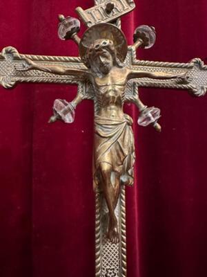 Altar - Cross style Gothic - Style en Bronze / Glass / Stones, Belgium  19 th century ( Anno 1875 )