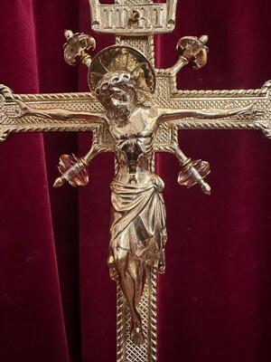 Altar - Cross style Gothic - Style en Bronze / Polished and Varnished / Stones / Glass, Bruges - Belgium  19 th century ( Anno 1885 )