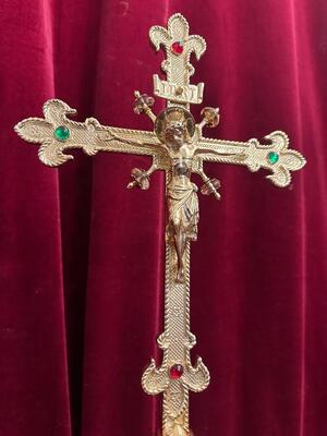 Altar - Cross style Gothic - Style en Bronze / Polished and Varnished / Stones / Glass, Bruges - Belgium  19 th century ( Anno 1885 )