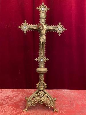 Altar - Cross style Gothic - style en Bronze / Gilt / Glass, France 19 th century ( Anno 1890 )