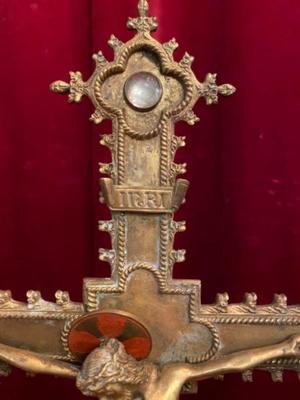 Altar - Cross style Gothic - style en Bronze / Gilt / Glass, France 19 th century ( Anno 1890 )