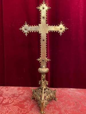 Altar - Cross style Gothic - style en Bronze / Gilt / Glass, France 19 th century ( Anno 1890 )