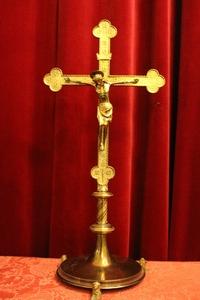 Altar Cross style Gothic - style en Full - Bronze - Gilt, Belgium 19th century