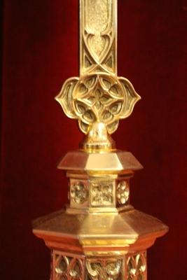 Altar - Cross style Gothic - style en Brass / Bronze / Silvered - Plated, Southern Germany 19th century