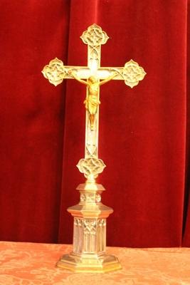 Altar - Cross style Gothic - style en Brass / Bronze / Silvered - Plated, Southern Germany 19th century