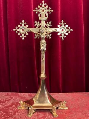 Altar - Cross By: Bourdon style Gothic - Style en Bronze / Polished and Varnished / Glass, Gent -  Belgium  19 th century ( Anno 1885 )