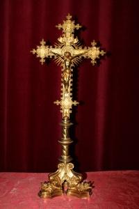 Altar - Cross. Weight 4.70 Kgs ! style Gothic - style en Full - Bronze - Gilt, France 19th century