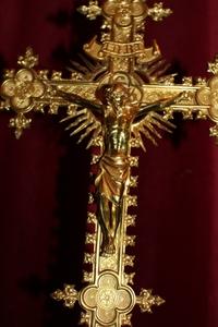 Altar - Cross. Weight 4.70 Kgs ! style Gothic - style en Full - Bronze - Gilt, France 19th century