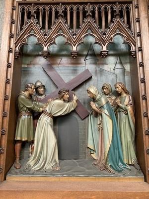 Altar Measures Without Steps. Relief Panels All Wood. style Gothic - style en Oak wood, Izegem Belgium 19th century