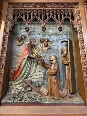 Altar Measures Without Steps. Relief Panels All Wood.  style Gothic - style en Oak wood, Izegem Belgium 19th century