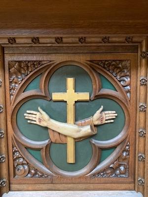 Altar Solid Oak Dimensions Without Steps.  style Gothic - style en Oak wood, Belgium 19th century