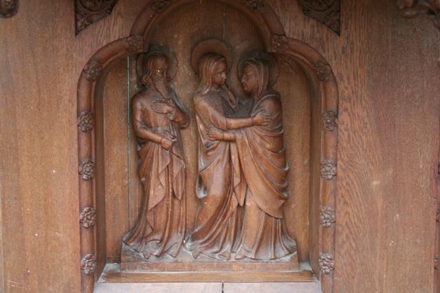 1 Gothic - style Altar + Upper-Part , Oak , Hand-Carved Reliefs , Bronze Tabernacle-Doors