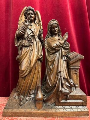Annunciation Sculpture style Gothic - Style en Hand - Carved Wood Oak, Belgium  19 th century ( Anno 1875 )