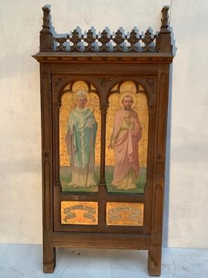 Architectural Element With 2 Paintings style Gothic - style en Wood polychrome / Painted on linen, Belgium 19th century ( anno 1875 )