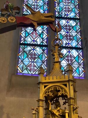 Baptismal Font Monumental Belgium Hard-Stone Font With Brass Cover  style Gothic - style en Hard-stone / Brass / Bronze / Hand Forged Iron, Netherlands  19 th century