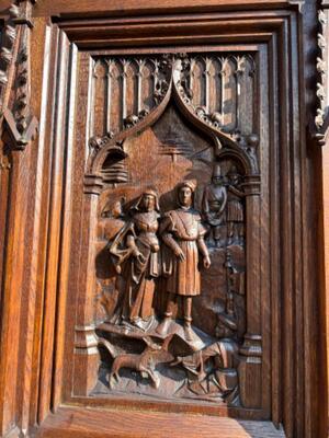 Bench  style Gothic - Style en Oak wood, Belgium  19 th century