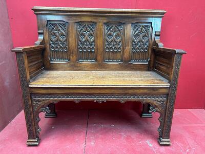 Bench style Gothic - Style en Oak wood, Belgium  19 th century