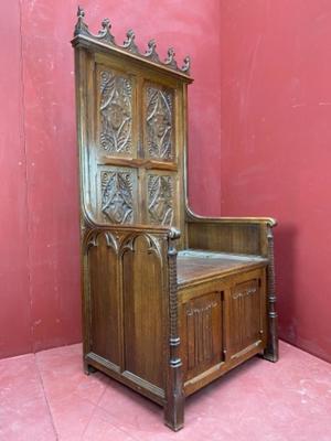 Bishop Chair Height Seat: 50 Cm. style Gothic - style en Solid Oak, Belgium 19 th century ( Anno 1890 )