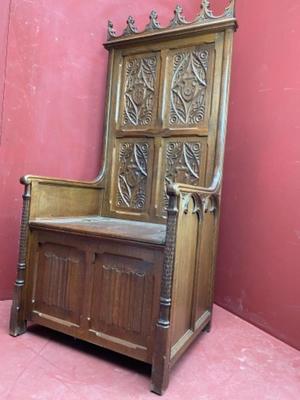 Bishop Chair Height Seat: 50 Cm. style Gothic - style en Solid Oak, Belgium 19 th century ( Anno 1890 )