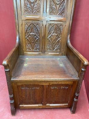 Bishop Chair Height Seat: 50 Cm. style Gothic - style en Solid Oak, Belgium 19 th century ( Anno 1890 )