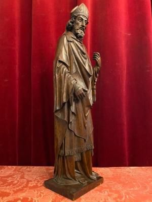 Bishop Statue style Gothic - Style en Oak wood, Belgium 19 th century ( Anno 1875 )