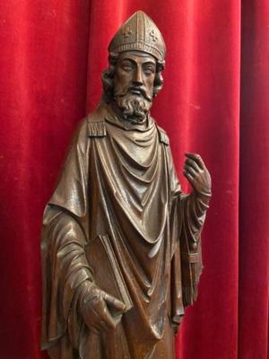 Bishop Statue style Gothic - Style en Oak wood, Belgium 19 th century ( Anno 1875 )