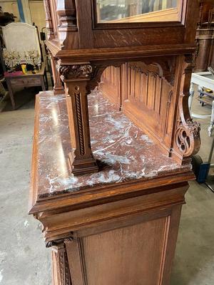 Cabinet  style Gothic - Style en Oak Wood / Marble / Glass, France 19 th century