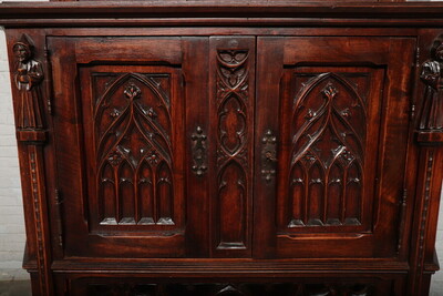 Cabinet  style Gothic - style en Walnut wood , France 19 th century