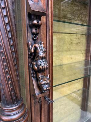 Cabinet Signed : V. Aimone. style Gothic - Style en Walnut wood , France 19 th century