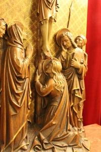 Calvary Scene.  style Gothic - style en fully hand-carved wood Oak. , Belgium. Atelier Bressers - Blanchaert. 19th century