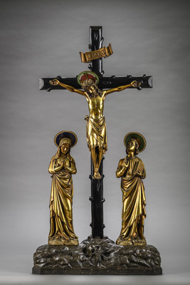 Calvary Scene Corpus Christi St. Mary & St. John  style Gothic - style en Bronze / Wood / Stone, Belgium  19 th century