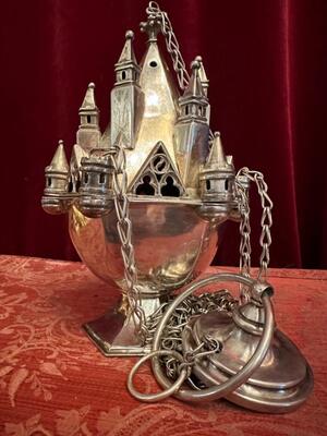 Censer  style Gothic - Style en Brass / Bronze / Silver Plated, Belgium  19 th century ( Anno 1865 )