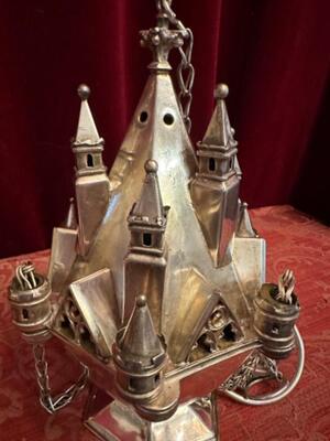 Censer  style Gothic - Style en Brass / Bronze / Silver Plated, Belgium  19 th century ( Anno 1865 )