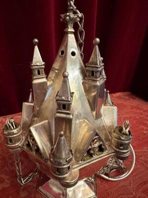 Censer  style Gothic - Style en Brass / Bronze / Silver Plated, Belgium  19 th century ( Anno 1865 )