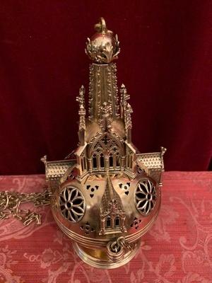 Censer style Gothic - style en Brass / Bronze Polished / New Varnished, Dutch 19th century ( anno 1890 )