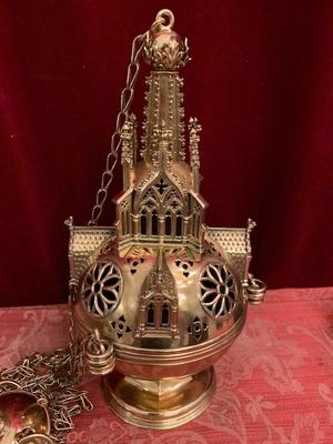 Censer style Gothic - style en Brass / Bronze Polished / New Varnished, Dutch 19th century ( anno 1890 )