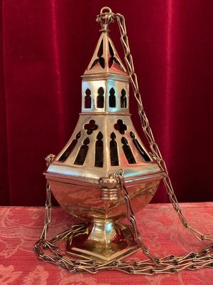 Censer style Gothic - Style en Brass / Polished / New Varnished, Belgium 19th century