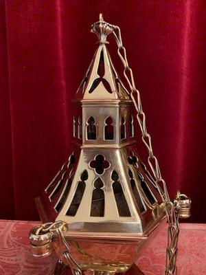 Censer style Gothic - Style en Brass / Polished / New Varnished, Belgium 19th century