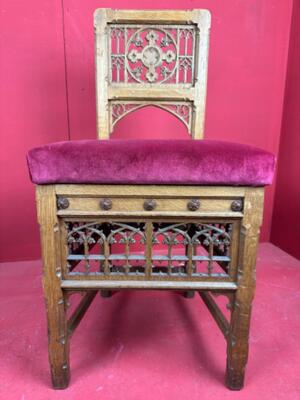 Chair style Gothic - Style en Oak Wood / Red Velvet, Belgium  19 th century ( Anno 1885 )