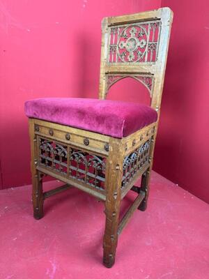Chair style Gothic - Style en Oak Wood / Red Velvet, Belgium  19 th century ( Anno 1885 )