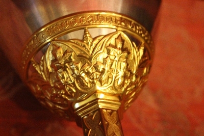 Chalice style Gothic - style en full silver / Polished / Varnished / Enamell, Dutch 19th century ( anno 1875 )
