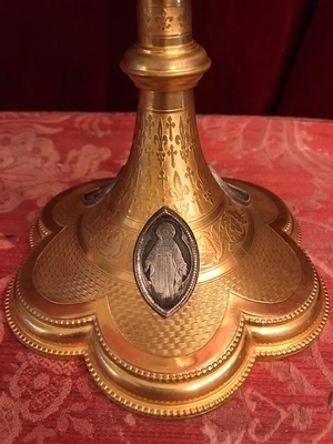 Chalice style Gothic style en Brass - Gilt - Silver Applications and Cuppa, France 19th century