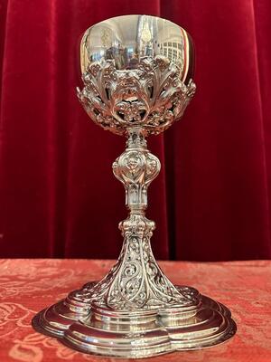 Chalice style Gothic - Style en Full - Silver ( 800 ) / Silver Marks Present / Polished & Varnished., Belgium  19 th century ( 1882 )