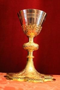 Chalice  style Gothic - style en Cuppa Silver. Paten and Spoon Full Silver, Belgium 19th century