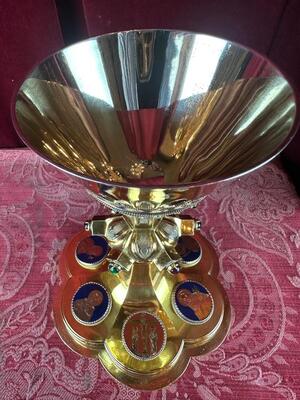 Chalice By: Bourdon style Gothic - Style en Full - Silver / Silver Marks Present / Polished and Varnished / Enamel, Gent - Belgium  19 th century ( Anno 1875 )
