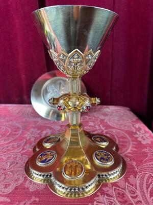Chalice By: Bourdon Gent ! style Gothic - Style en Full - Silver / Silver Marks Present / Stones / Enamel, Gent - Belgium  19 th century ( Anno 1870 )