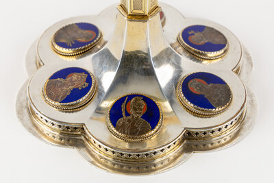 Chalice By: Bourdon Gent style Gothic - Style en Full - Silver / Silver Marks Present / Enamel, Gent - Belgium  19 th century