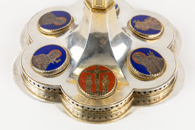 Chalice By: Bourdon Gent style Gothic - Style en Full - Silver / Silver Marks Present / Enamel, Gent - Belgium  19 th century