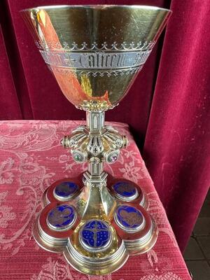 Chalice By: Bourdon Gent. style Gothic - Style en Full - Silver / Gilt /  Silver Marks Present / Stones, Gent - Belgium  19 th century ( Anno 1870 )
